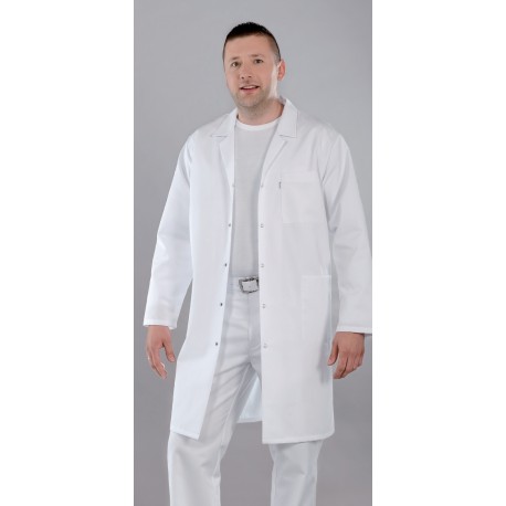 Fartuch lekarski męski M5001 (rękaw długi, zapięcie na napy, kolor biały) WYPRAWKA DLA ŻAKA