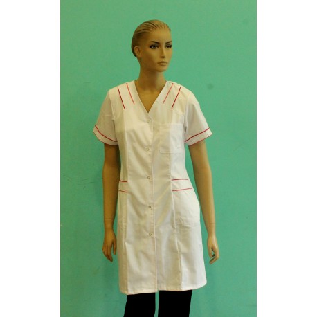 Fartuch lekarski damski Paprotka (rękaw krótki, kolor biały z kolorowymi wstawkami)
